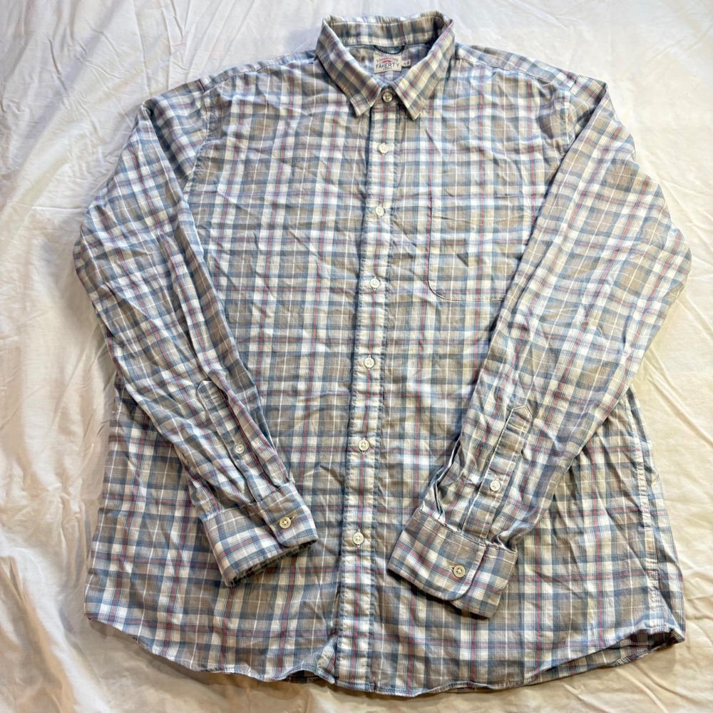 Faherty Brand Men's Plaid Long Sleeve Button‎ Up Shirt XL Cotton Blend